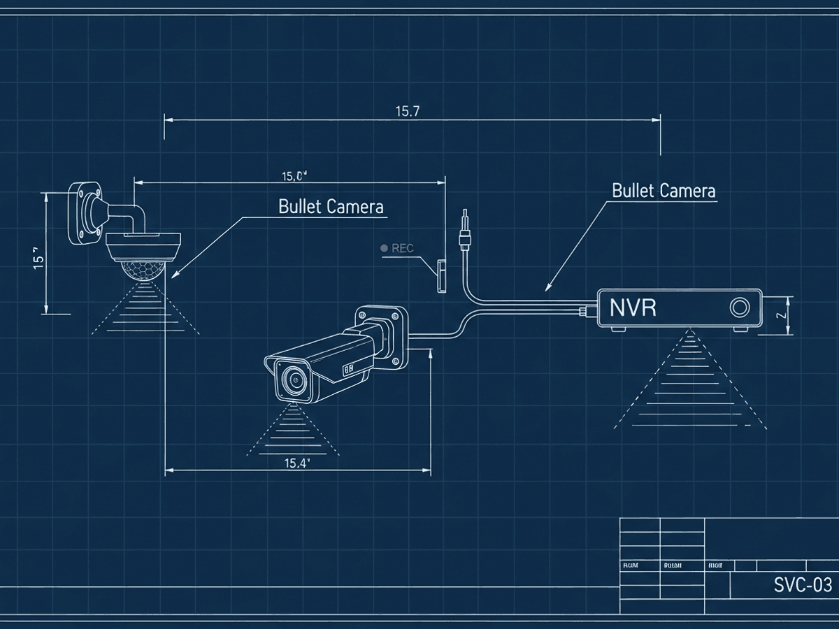 Blueprint drawing: CCTV camera layout