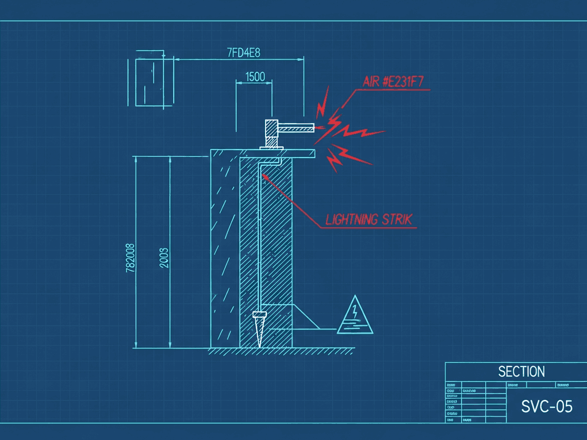 Blueprint drawing: lightning arrester and grounding detail